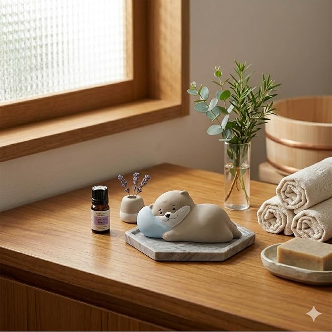 Passive Stone Diffuser, Cute Animal Series Aromatherapy Oil Diffuser for Tabletop Decor (1, Napping Otter)