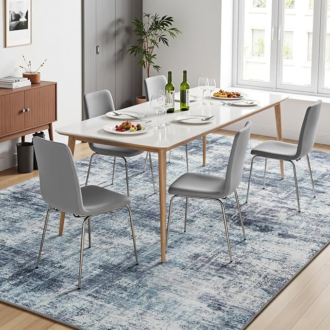 6x9 Area Rug for Living Room, Abstract Washable Non-Slip Carpet, Blue | Soft Neutral Rugs for Bedroom, Dining Room, Home Office Nursery Indoor, Stain Resistant, Non-Slip, Low Pile Modern Rug