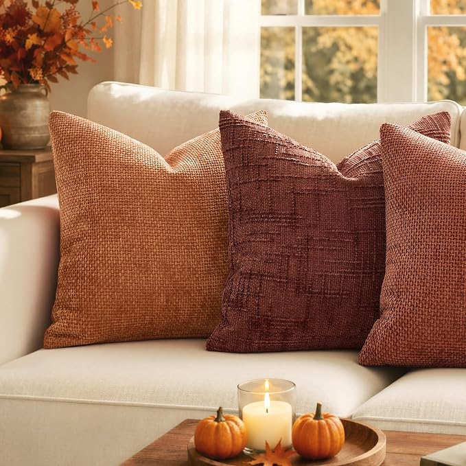 MIULEE Fall Decorative Orange Couch Throw Pillow Covers 20x20 Inch 2 Pack | Modern Boho Accent, Soft Chenille Pillow Covers, Farmhouse Cushion Cases for Home Decor Bed Sofa Living Room