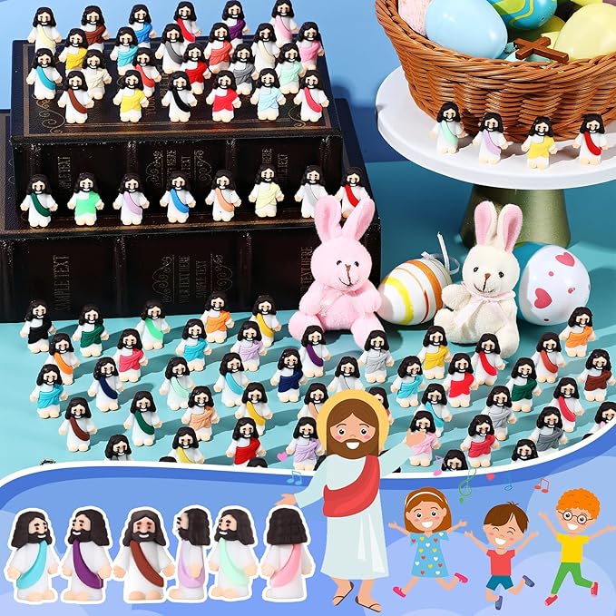 Bememo 300 Pcs Little Jesus Figures Bulk Original Design Mini Pocket Jesus Toys Rubber Figurine to Hide and Seek Religious Party Favors Sunday School Craft Baptism Gifts(Comprehensive Colors)
