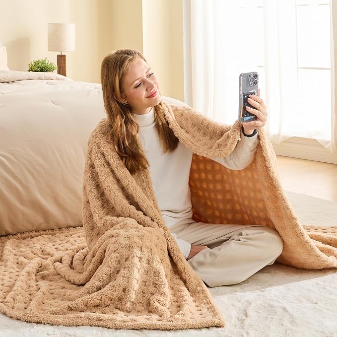 NEWCOSPLAY 3D Waffle Checkered Flannel Queen Blanket, Brown, 90"x90" | Super Soft Cute Lightweight Decorative Premium Silky Fleece Blanket for Couch Sofa Bed, Gift for Women Men, All Season Use
