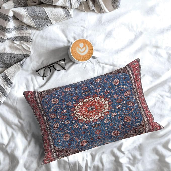 Antique Persian Rug Vintage Blue Print Pillow Covers Decorative Lumbar Throw Pillowcase 12x20 Inch Couch Cushion Cover for Home Decor Living Room Bedroom College Dorm Bed Car Sofa