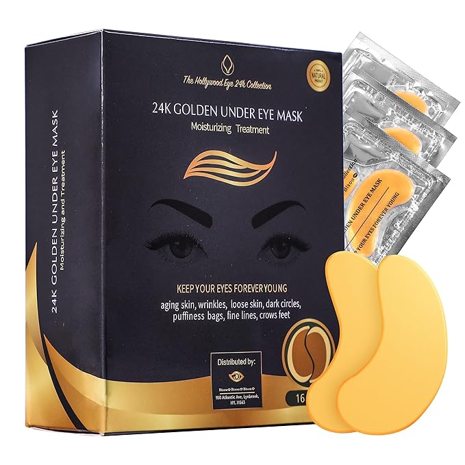 24K Gold Under Eye Patches, Eye Mask,Eye Patches for Puffy Eyes and Dark Circles, Eye Masks Skincare (16 Pair (Pack of 1))