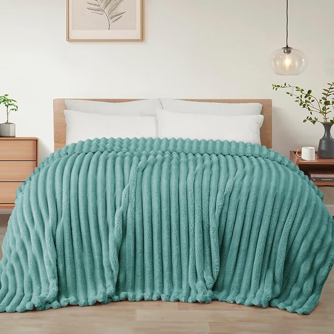 Exclusivo Mezcla Striped Queen Size Fleece Blanket for Bed, Couch, 90"x90" | Soft Breathable Cozy Bed Blankets, Lightweight Plush Fluffy Fuzzy Jacquard Decorative Blankets