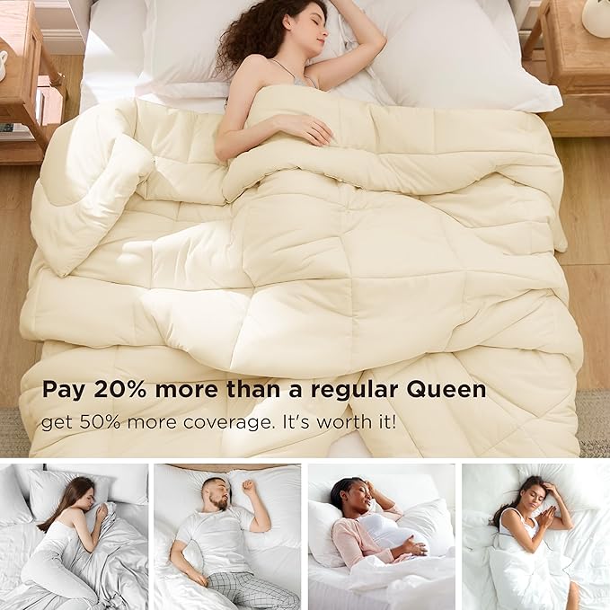 Bedsure Comforter Duvet Insert - Quilted Comforters Oversized King, All Season Duvet, GentleSoft Down Alternative Bedding, with 8 Tabs, Gifts for Women/Men, Cream,Oversized King 116 x 98 Inches