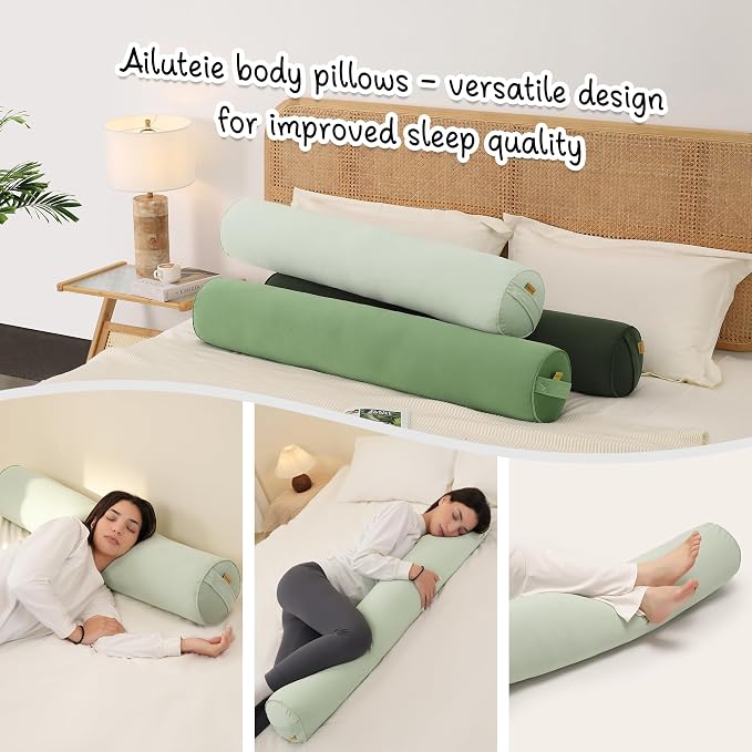 Body Pillow for Adults,Long Round Pillow,Big Cylindrical Pillow,Large Full Bolster Pillows for Side Sleepers (Celadon Green, 59"*7.87")