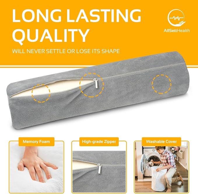AllSett Health Firm Cervical Neck Roll Memory Foam Pillow, Bolster Pillow, Round Neck Support for Sleeping | Bolster for Bed, Legs, Back and Yoga