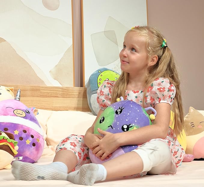 asfan 14'' Alien Plush Pillow Soft Cute Extraterrestrial Stuffed Animal Home Room Decoration Birthday Christmas Festival Gifts for Kids Toddlers, Purple