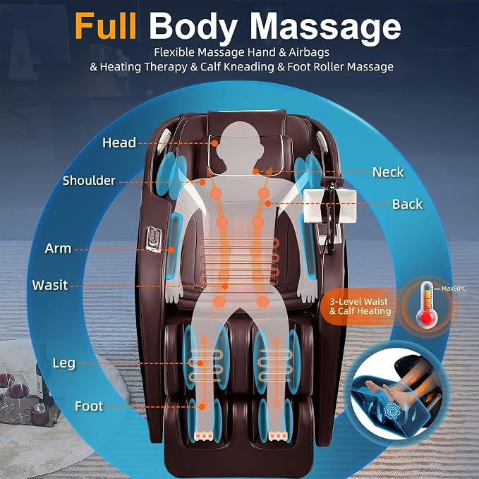 Upgraded 4D Massage Chair Full Body, Zero Gravity SL-Track Massage Chair Recliner with AI, Body Scan, Heating, Calf Kneading, Rocking Sleep Mode, Airbags, Foot Rollers, 18 Auto Modes