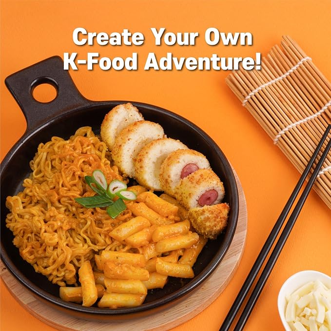 KINIKORA Korean Instant Rabokki Cup Variety Pack – Original & Cheese Flavors, 4 Cups Total (2x Original + 2x Cheese) – Quick Korean Ramen & Rice Cake Meal, Ready in 3 Min