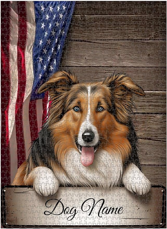 Custom Wooden Jigsaw Puzzles with Your Dog's Name on Collie Art Print - 300 500 1000PCS Puzzles Game and Home Wall Decor