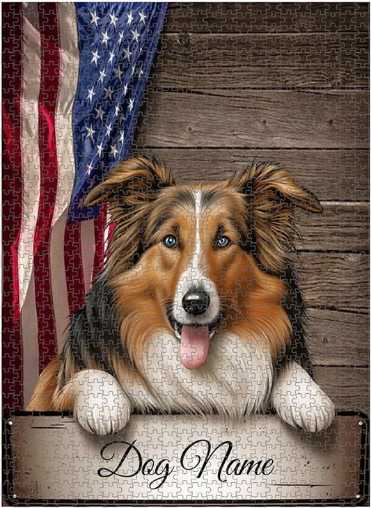 Custom Wooden Jigsaw Puzzles with Your Dog's Name on Collie Art Print - 300 500 1000PCS Puzzles Game and Home Wall Decor