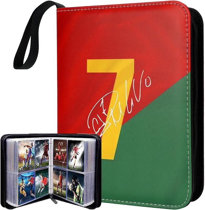 HBK Soccer Card Binder, PU Leather Collectible Trading Card Albums with 50 Sleeves, Soccer Gift for Cards Collectors (CR7, 400 Pockets)