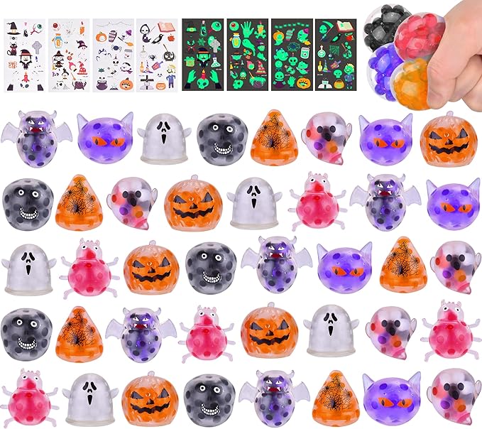 40Packs Halloween Mochi Squishy Toys for Kids Halloween Party Favors Goodie Bags Fillers Stuffers Squishies Halloween Treats Bags Gifts Squishy Fidget Toys Stress Relief Squeeze Toys Prizes for Kids