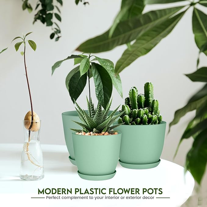 Plant Pots Indoor with Drainage, 10 Pack Multi-Size Planters Set, Mint | Drainage holes included Multiple sizes 7/6.6/6/5.3/4.8 In Indoor plants and flowers Durable plastic construction