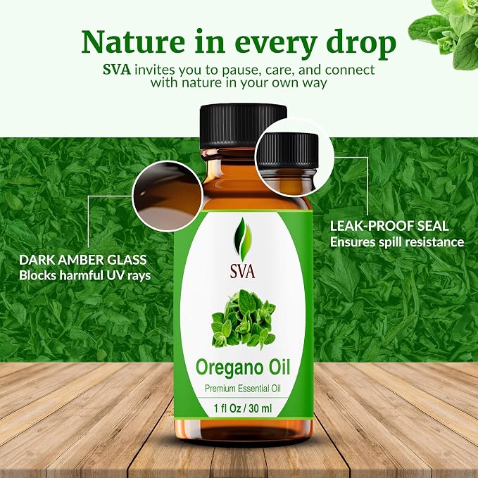 SVA Oregano Essential Oil 1 Fl Oz – for Diffuser, Skin & Hair Care – Ideal for Massage & DIY Blends – with Dropper