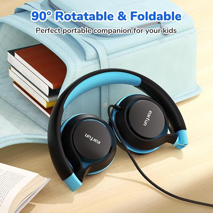 EarFun S1 Kids Headphones, Foldable Wired Headphones for Kids, 85dB Volume Limit, Stereo Sound, Adjustable Headband, Portable Lightweight On-Ear Headphone for School/Travel/Boys/Girls/PC, Black