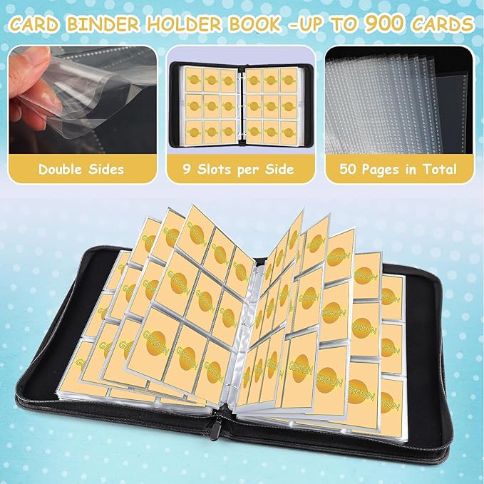 GERMUN Baseball Card Binder - 9 Pocket, Premium PU Card Book, Card Holder Binder, Compatible with MTC, TCG, Game & Sports Cards