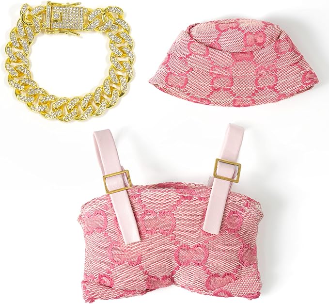 3 Piece 17cm Doll Clothes and Accessories Outfit - Elegant Hat, Necklace & Overalls, Fashionable Doll Dress Up Set