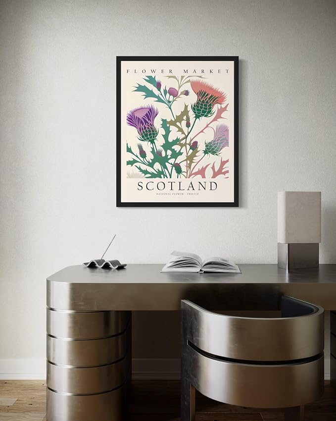 Scotland Flower Market Art Print Poster, Wall Art Floral Painting Botanical Decor for Bedroom, Kitchen, Bathroom Livingroom Decoration 82B (Scotland, 24"L x 18"W, Black Frame)