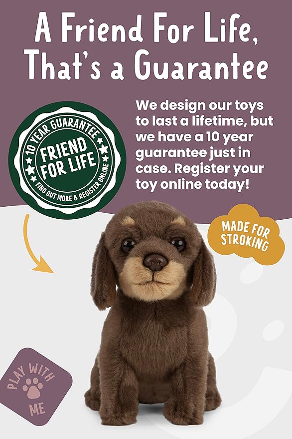 Living Nature Dachshund Puppy, Realistic Soft Cuddly Dog Toy, Naturli Eco-Friendly Plush, 7 Inches