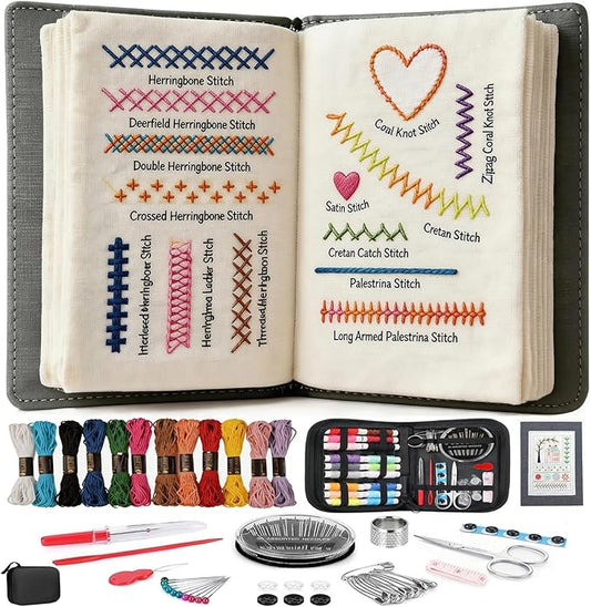 ZFBDMC Embroidery Stitch Book, 2026 Upgraded Portable DIY Embroidery Kit for Beginners with Linen, 99-Piece Complete Needle & Thread Set, Step-by-Step Video Instructions, Craft Gift for Adults