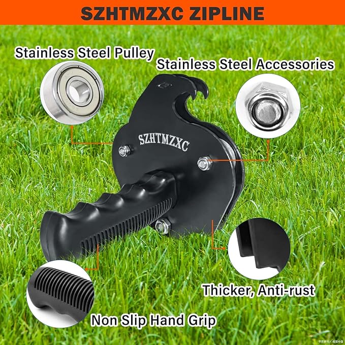 110/130/150/180ft Zipline Kit for Kids and Adults 350Lbs Backyard, Zip Line Stainless Steel Spring Brake, Adjustable Seat, Easy Installation Outdoor Adventure Equipment