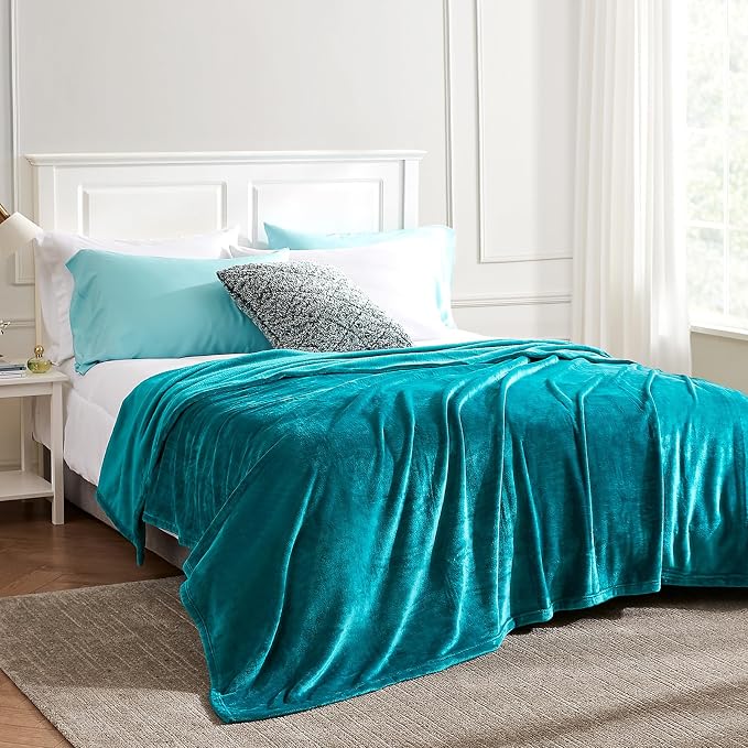 Hansleep King Teal Fleece Blanket, Soft Flannel Bed Blanket | Fuzzy Cozy Blanket 90x108 Inches, Multi-use for Bed, Sofa, Couch, Travel, Camping, All Season Warm Lightweight Cover