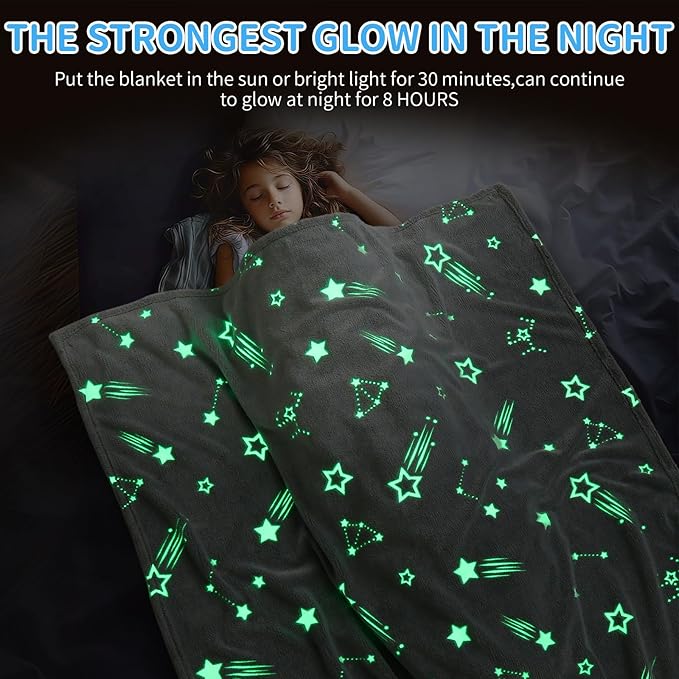 Glow in The Dark Blanket Stars Gifts for Girls Boys,Soft Blanket 3 4 5 6 7 8 9 10 Year Old Kids Gifts,Toddler Girls Toys Age 6-8,Gifts for Kids for Valentine's Day Birthday Presents,50"x60"