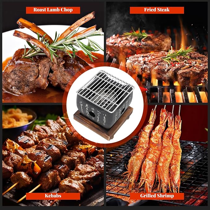 Topyond Japanese Charcoal Grill, Portable BBQ Stove(6.5x5.7in) | Hibachi & yakitori grill，heat-resistant fast heating BBQ stove, portable hibachi grill for yakiniku, robata,outdoor cooking