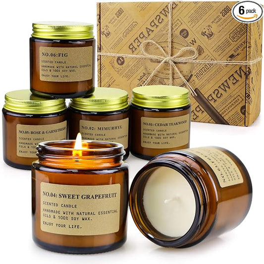 6 Pack Candles for Home Scented Aromatherapy Candle Gift Set for Women Soy Wax Long Lasting Amber Jar Candles Gift for Birthday Mother's Thanksgiving Day Present