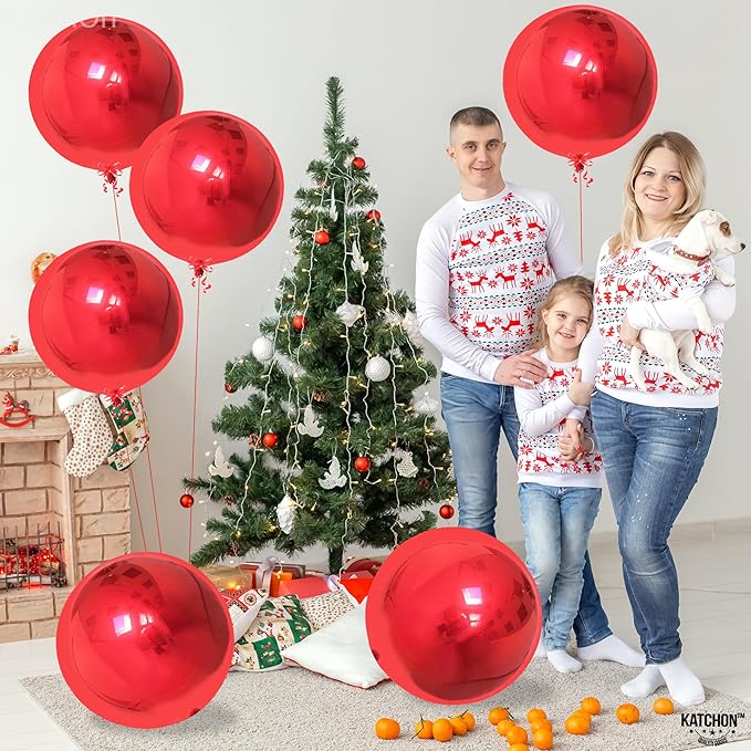 KatchOn, Red Balloons - Big 22 Inch, Pack of 6 | 4D Sphere Red Foil Balloons for Red Party Decorations | Metallic Balloons for Carnival, Casino Theme Party | Graduation Decorations 2026, Birthday