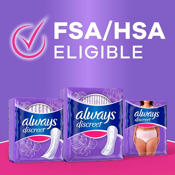 Always Discreet Incontinence Panty Liners for Women with Bladder Leaks, Size 2, Very Light Absorbency, Long Length, Up to 100% Bladder Leak Protection 64 CT