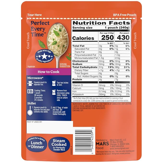 BEN'S ORIGINAL Ready Rice Jasmine Rice, Easy Dinner Side, 8.5 OZ Pouch (Pack of 6)