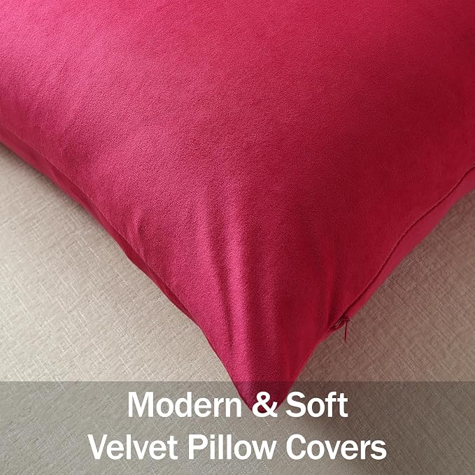 Throw Pillow Covers 16x16 Hot Pink: Pack of 2 Cozy Soft Velvet Square Modern Luxury Decorative Throw Pillow Cases for Sofa Couch Living Room Bed Home Decor