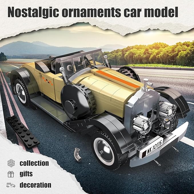Mould King 10115 Classic Cars Building Kits, MOC Vintage Car Model Building Blocks Set, Gift for Age 14+/Adult Collections Enthusiasts(897+ Pieces, Static Version)