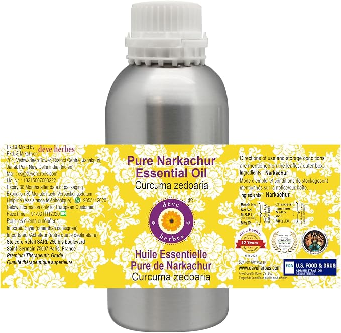 dève herbes Pure NAR Kachur Essential Oil (Curcuma zedoaria) Steam Distilled 630ml (21 oz)