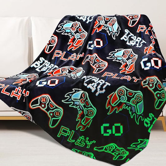 ORDM Game Controller Gifts for Boys Glow in The Dark Blanket Kids Gaming Controller Throw Blanket Toys for Ages 5-7 Game Decor Blankets for Home Bedroom Luminous Blanket 40 "x 50"