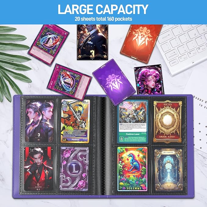 Card Binder, Upgraded 4 Pockets Trading Card Binder for Cards, Mini Collection Card Album, 160 Pockets Mini Card Book Holder - Purple