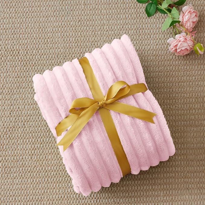 BEDELITE Ribbed Twin Blanket for Couch & Bed, Cherry Blossom, 60"x80" | Ultra-Soft Plush Fleece, Cozy, Warm Yet Lightweight, Ribbed Texture, Home Decor, Machine Washable, Giftable, All-Season Use