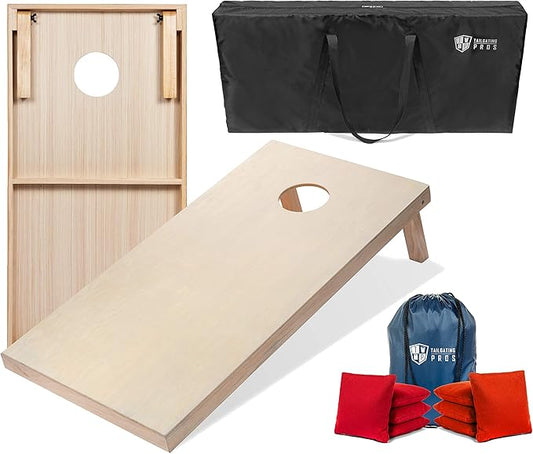 Tailgating Pros Cornhole Boards - 4'x2' & 3'x2' Cornhole Game w/Carrying Case & Set of 8 Corn Hole Bags - 150+ Color Combos! Optional LED Lights