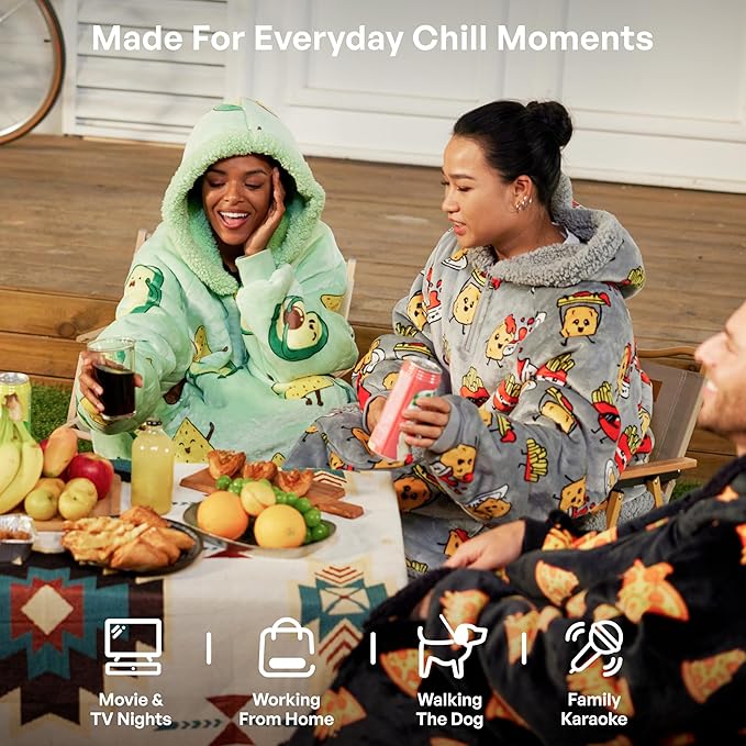 Giggling Getup Wearable Blanket Hoodie for Adults Gifts for Teen Girls Sister Women Sherpa Fleece Printed Hooded Blanket Sweatshirt Warm Cozy with Pocket & Sleeves Green Avocado