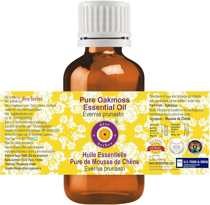 Deve Herbes Pure Oakmoss Essential Oil (Evernia prunastri) Steam Distilled 5ml (0.16 oz)