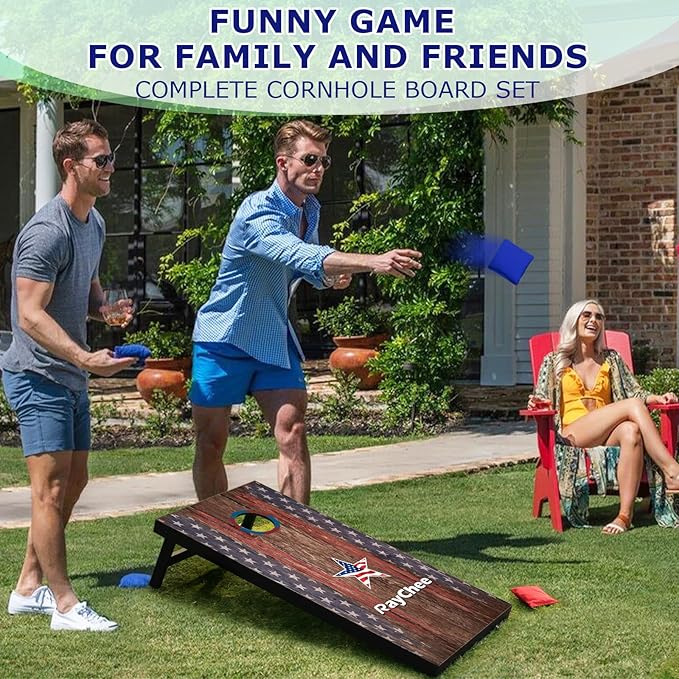 Cornhole Sets, 3'x 2'/ 4'x 2' Vintage Cornhole Game Set, Regulation Size Cornhole Boards, Corn Holes Outdoor Toss Game Competitions, w/ 8 Bean Bags for Adults, Family, Lawn, Beach, Outside Activities