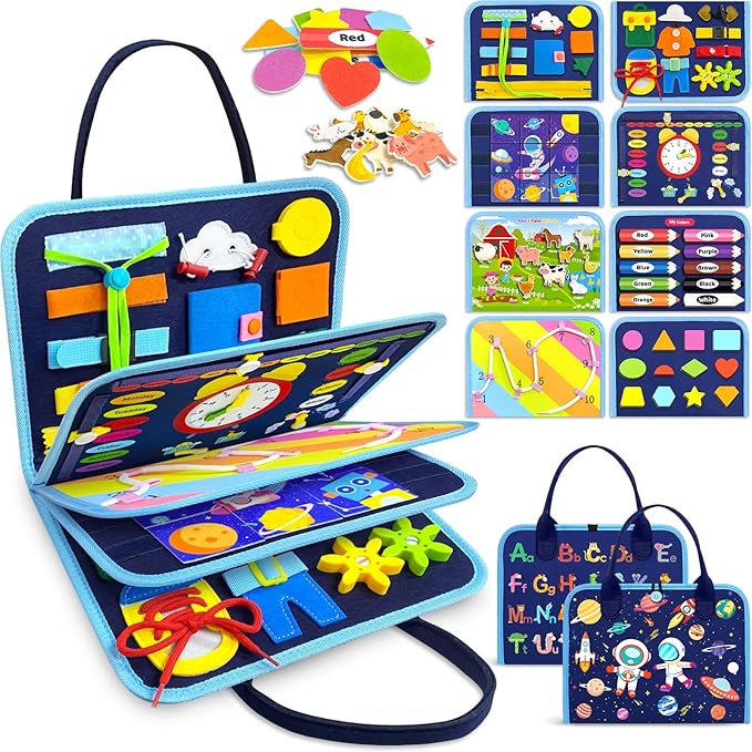 Gojmzo Busy Board Montessori Toys for Toddler Boy Birthday Gifts, Busy Book Sensory Toys for Toddlers, Learning Educational Toddler Travel Activities