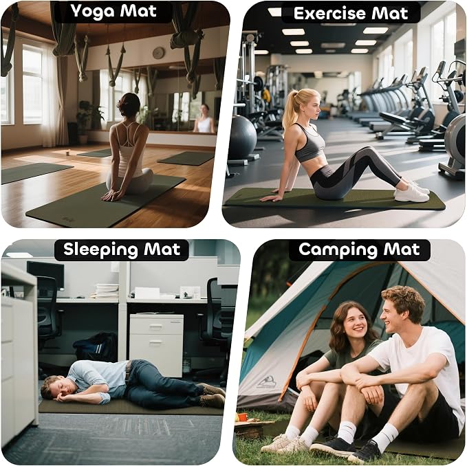 Non-slip TPE Yoga Mat for Women & Men,72"x24" Double-Sided Workout Mat for Home Gym Pilates Fitness,1/4 Inch Packable Lightweight Exercise Mat with Strap for Travel,Non Toxic Exercise Floor Mat