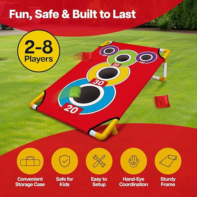 Cornhole Board Set with 21+ Games, 8 Bean Bags - Arcade Style Corn Hole Games for Adults and Kids, Portable Outdoor Yard Games for Kids & Family, Beach, Camping and Parties, 24x36
