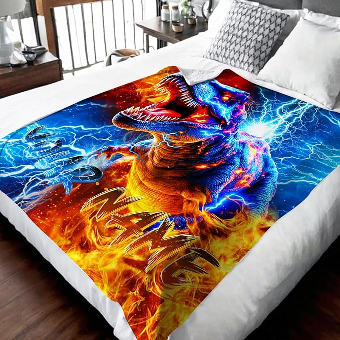 Dinosaur Blanket for Boys Personalized Throw Blankets for Kids, 30x40 Inches Soft Lightweight All Season Custom Decor Throw for Sofa Couch Bed Home