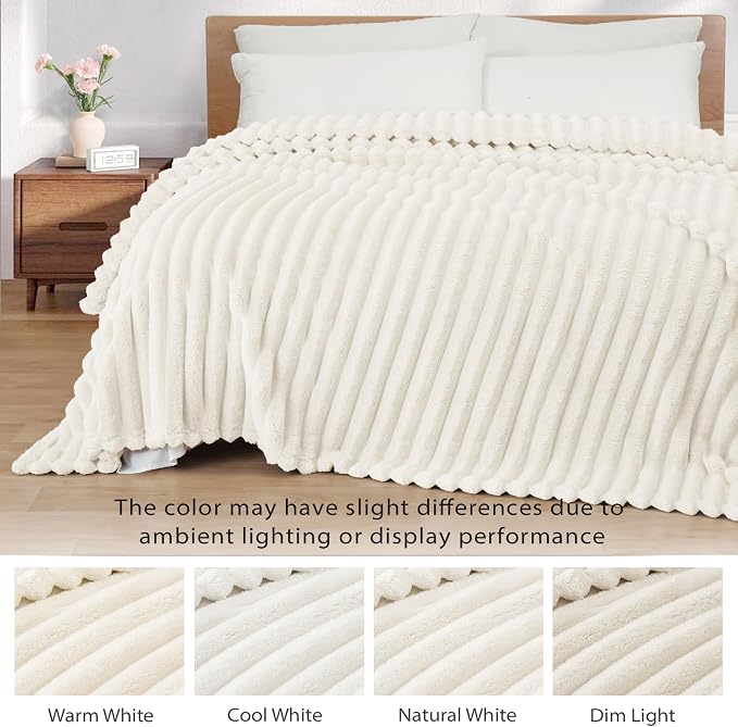 Exclusivo Mezcla Striped Fleece Throw Blanket for Couch, Sofa, Bed, 50"x60" | Soft Breathable Cozy Bed Blankets, Lightweight Plush Fluffy Fuzzy Jacquard Decorative Blankets
