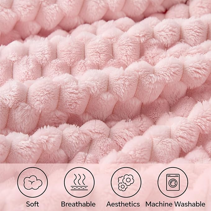BEDELITE Pink King Blanket for Bed, Soft Cozy Gifts for Women, 108 * 90 | 3D Jacquard Decorative Fleece Blanket, Super Soft Plush Throws, Cute Birthday Gift for Women & Men, Suitable for All Seasons